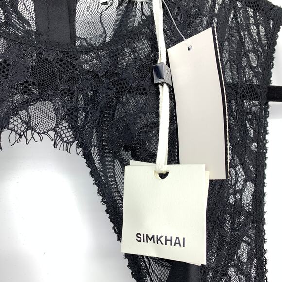 Simkhai Vea Lace Trim Open Back Gown Womens Size 10 Black Draped Satin NEW - Picture 7 of 10